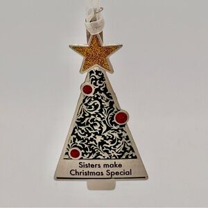 Ganz Pewter Sisters Christmas Tree Ornament with Sparkly Star & Red Accents 2020